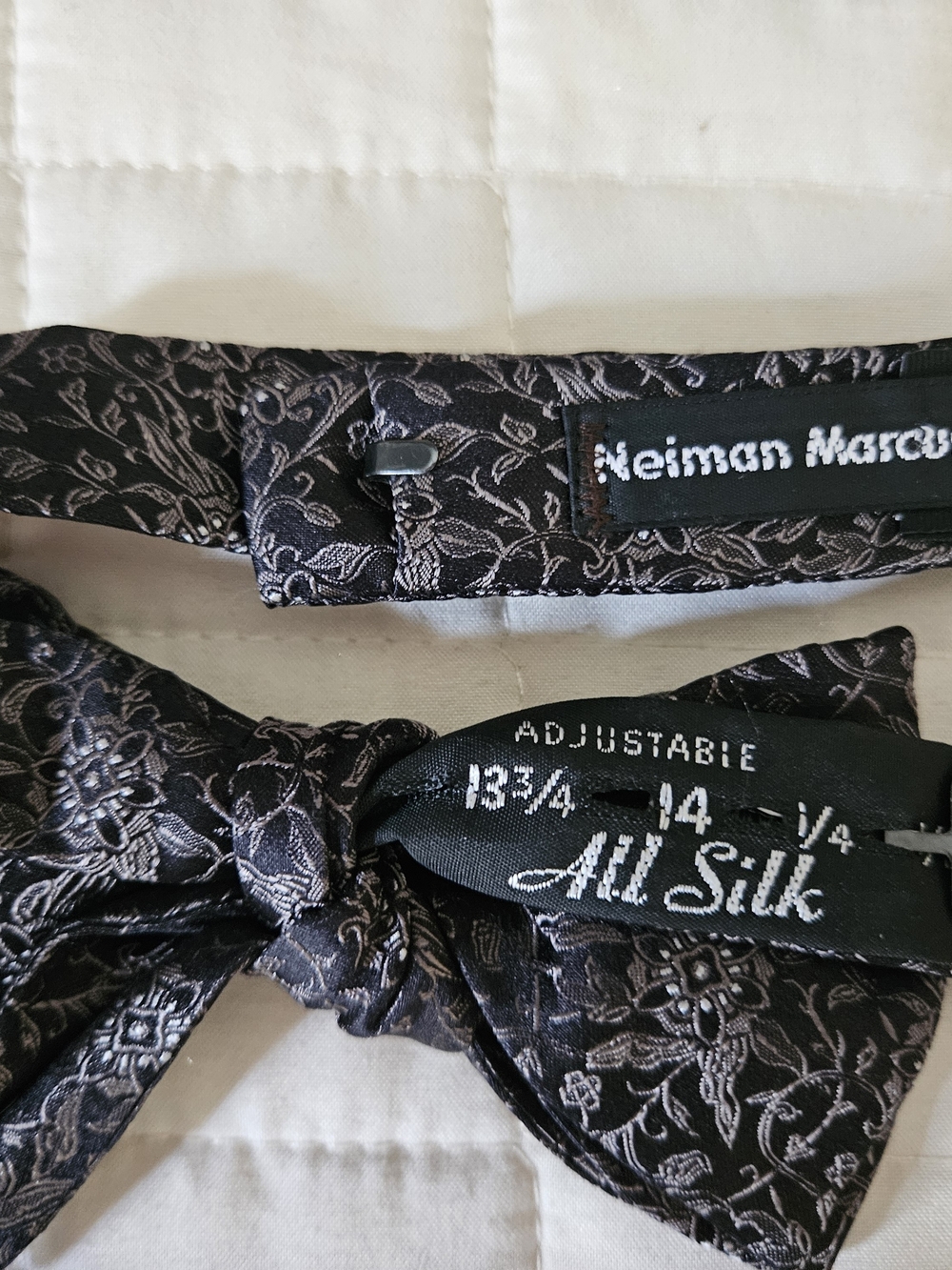 Neiman Marcus Vintage Black Floral Cummerbund and Bow Tie Set